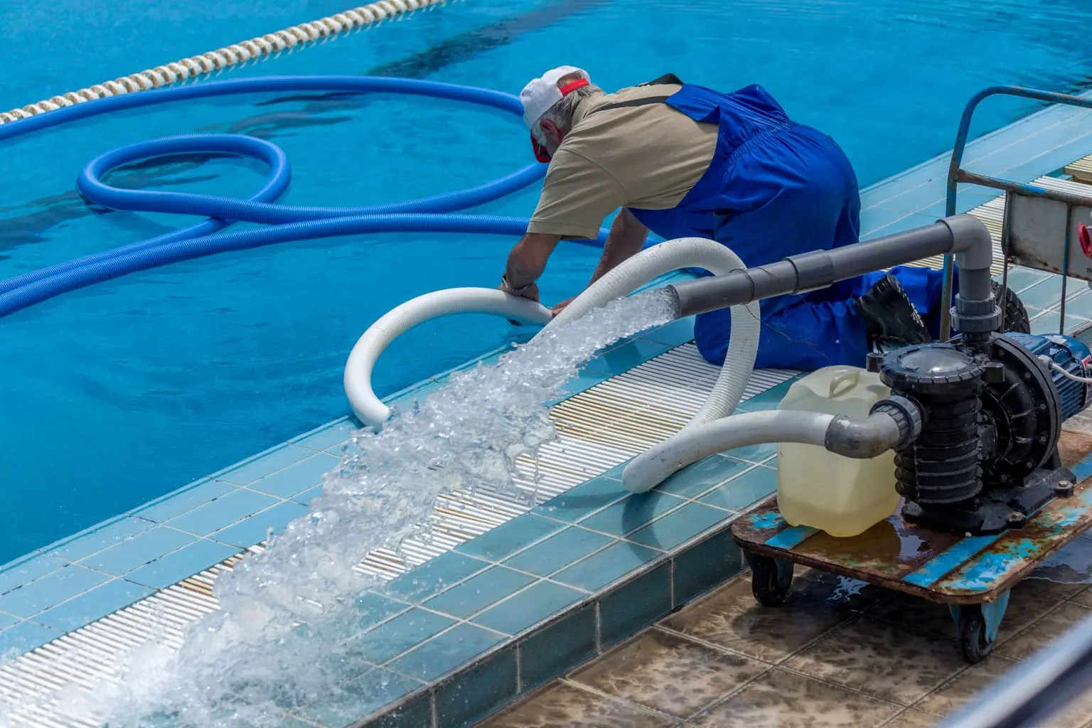 man cleaning pool
