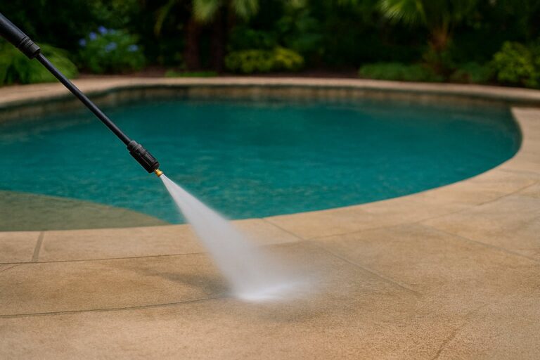 Pool care concierge near me in Carrollton, Dallas, Highland Park, Park Pities, Garland, Plano, Richardson, TX for driveway, patio, siding, sidewalk & home pressure washing.